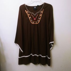 RU Apparel Melanie Boho Tunic Brown Size Small